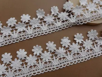 

Ivory white daisy flowers lace trim wedding cotton lace fabric trim 5" wide 5 yards