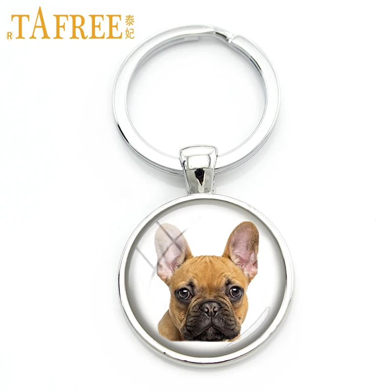 

TAFREE Agile Dog keychain French bulldog cocker spaniel look like cute cuddly key chain round Glass men women jewelry DG25