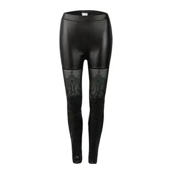 

New Sexy Women Lace Up PU Faux Leather Patchwork Bandage Pants Lady Female Skinny Leggings Stretchy Black Slim Pencil Pants Trou
