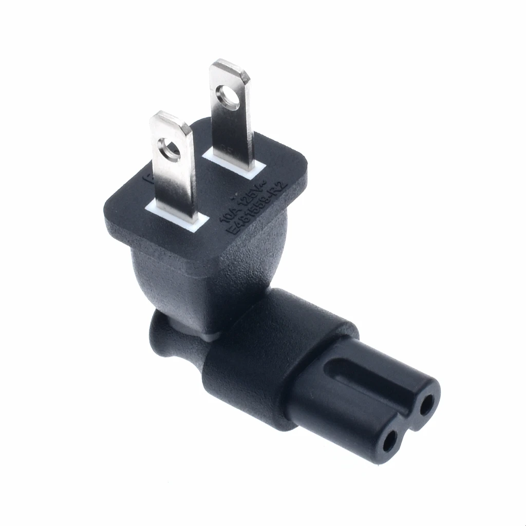 

US 2 Prong Right Angle AC power Plug Adapter IEC figure 8 C7 receptacle to NEMA 1-15P