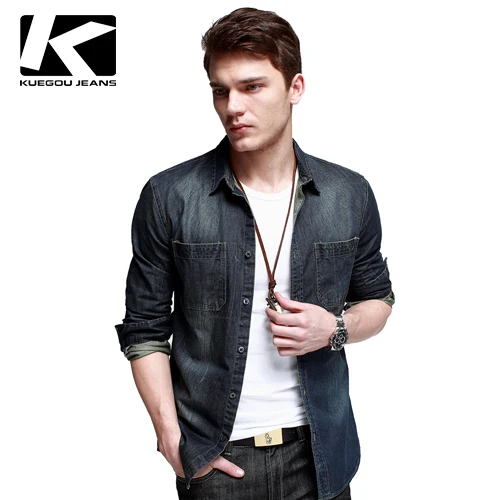 KUEGOU Men's Jean Shirt, Fashion Stylish cotton shirt For Men, Top ...