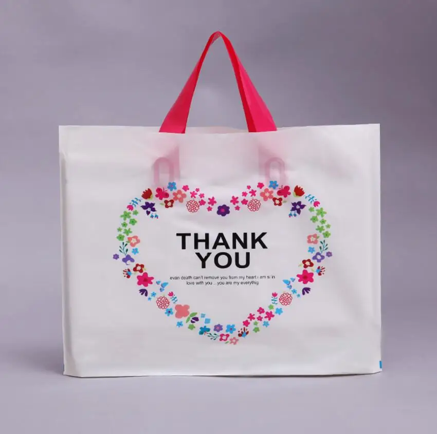 50 Pcs White Loving Heart Thank You Thick Plastic Clothes Gift 50 Pcs White Loving Heart Thank You Thick Plastic Clothes Gift Packaging Bag With Handle For Shoes In Storage Bags From Home Garden