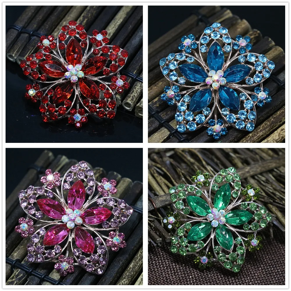 

New arrival rose gold-color large flower rhinestone brooches for women 8 colors clear crystal pins accessories jewelry N