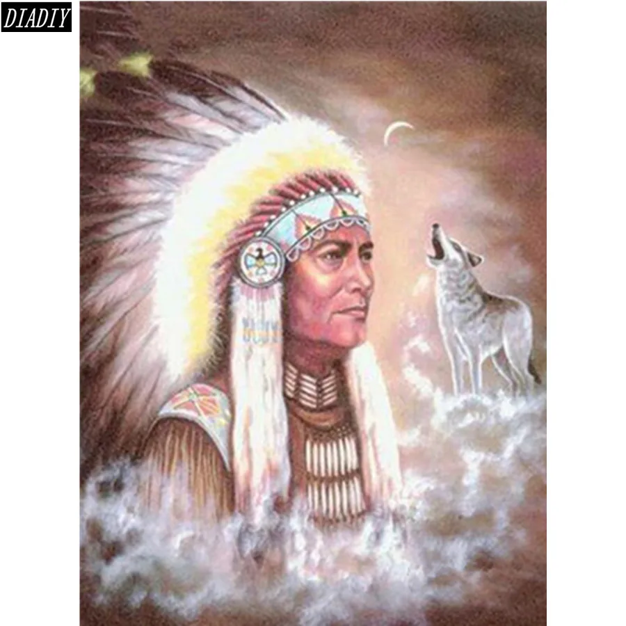 

5D Diamond Painting Cross Stitch people animal Indian Wolf Picture of Rhinestones Full Square Diamond Embroidery Needlework