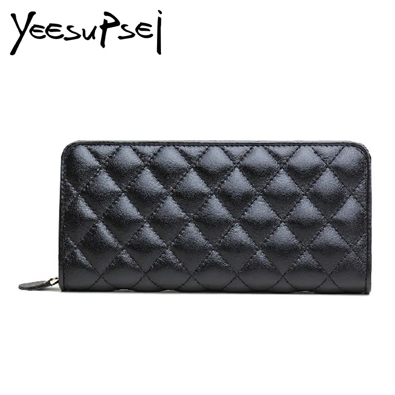 

YeeSupSei Luxury Brand Genuine Leather Wallet Top Sheepskin Men Wallets Clutch Plaid Leather Purse Carteira Masculina Phone Bag