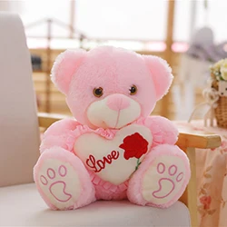 Светящиеся плюшевая игрушка медведь сидя Холдинг сердце красная роза сказать свет любви на День святого Валентина девушки подарок 25/30 см - Цвет: Pink 30cm