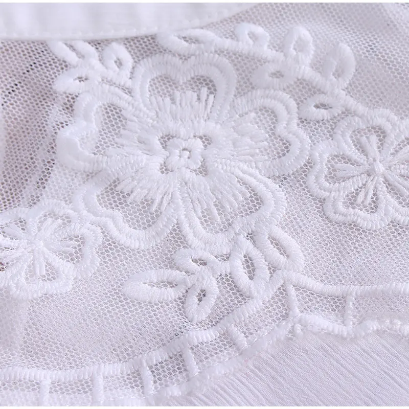 Summer Chiffon Floral Mesh Lace Up Women Blouse Tops Lantern Sleeve Transparent Boho Ladies Casual Solid Tops 2019 Korean Shirts