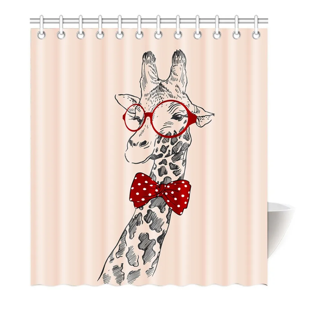 

Funny Wearing glasses of gentleman giraff Shower Curtain Printing Waterproof Mildewproof Polyester Fabric Bath Curtain Bathroom