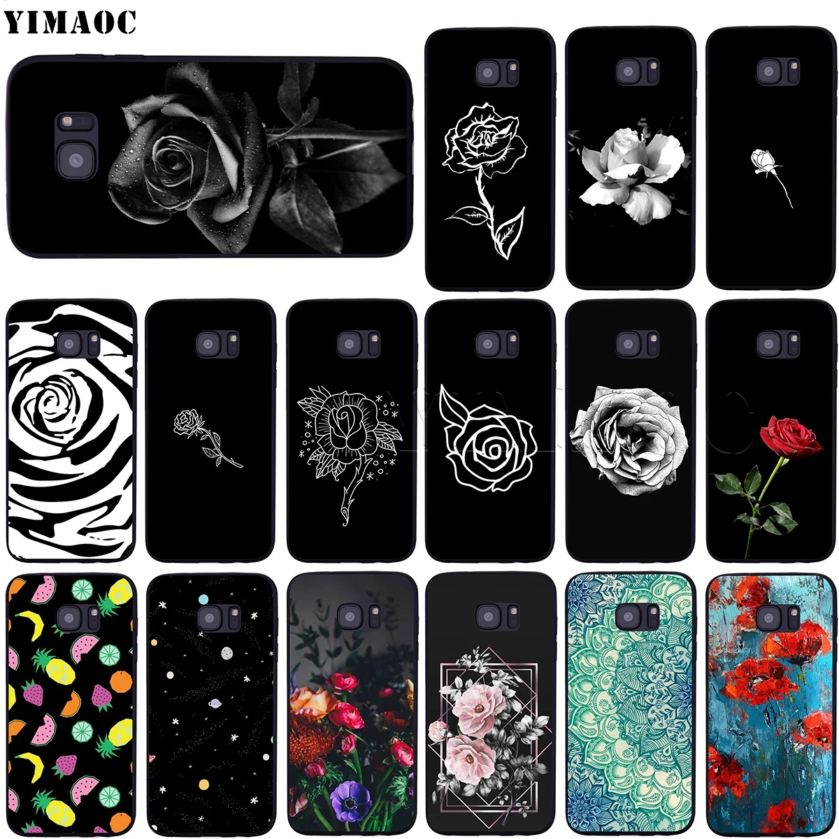 Чехол YIMAOC с черно-белыми розами для Samsung Galaxy A7 A8 A9 A10 A20 A30 A40 A50 A70 M10 M20 M30 S10e J6 Plus |