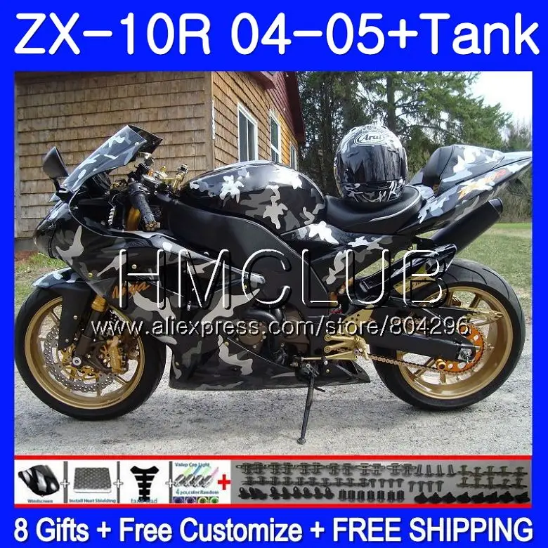 

Bodywork +Tank For KAWASAKI NINJA ZX1000 C ZX 10 R ZX-10R 04 05 22TK.6 ZX10R 04 05 ZX1000C ZX 10R 2004 2005 camouflage Fairings
