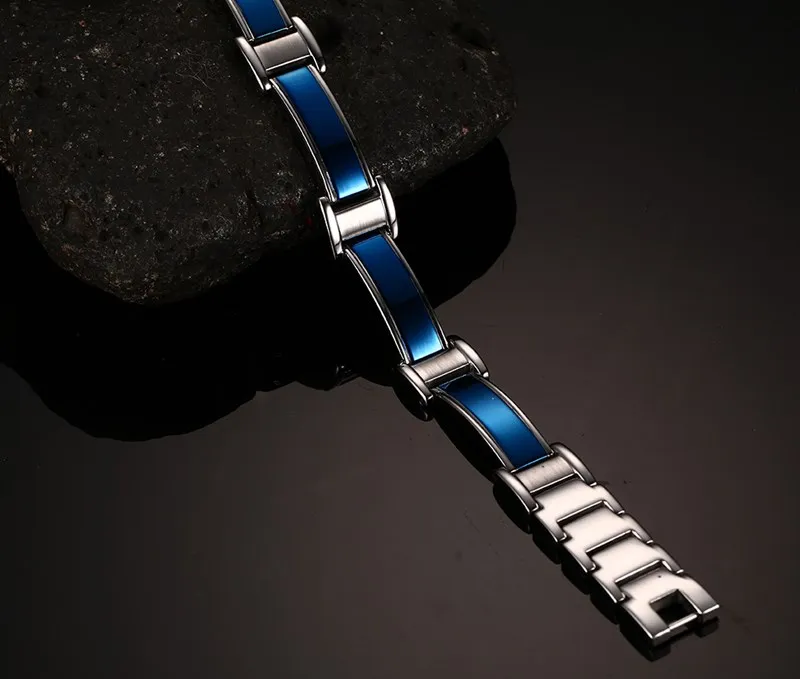 Vnox здоровый Средства ухода браслет магнитная Германий Мода синий Для мужчин Jewelry 316L Нержавеющая сталь