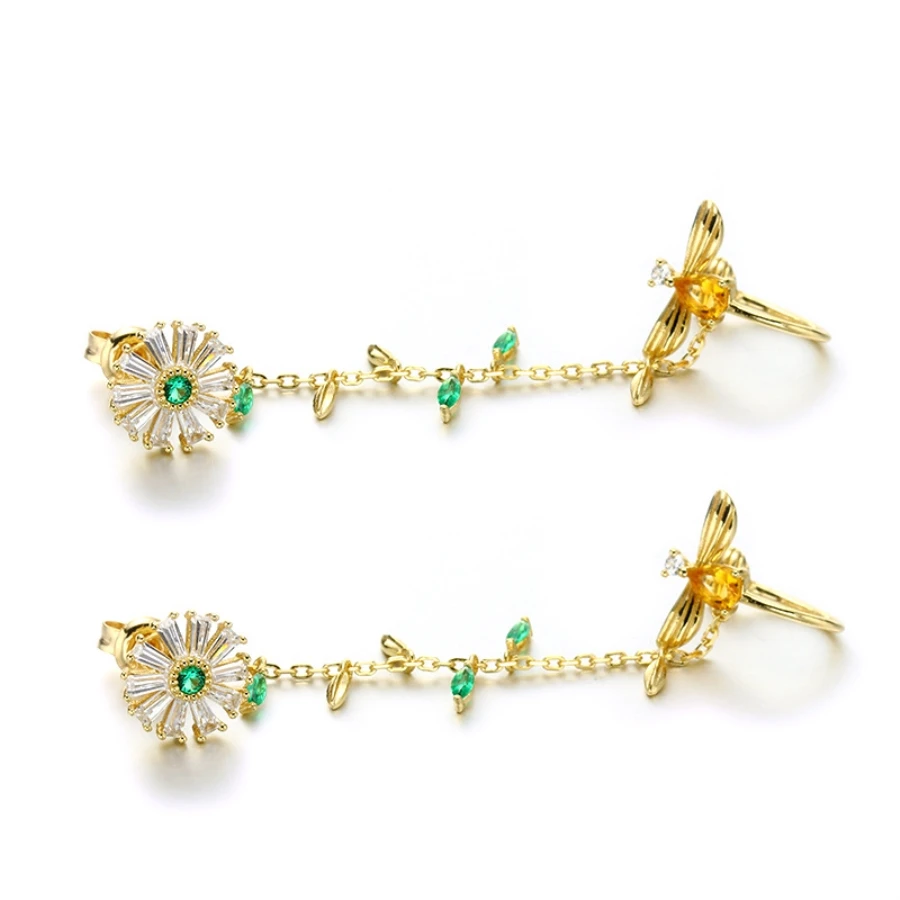 Bee Ear Cuff 14 K золотые серьги для ушного хряща Helix ромашки Изумрудный CZ цветок из