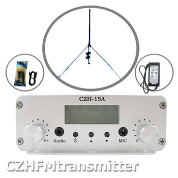 

CZE-15A 15W stereo PLL FM transmitter broadcaster GP antenna power KIT