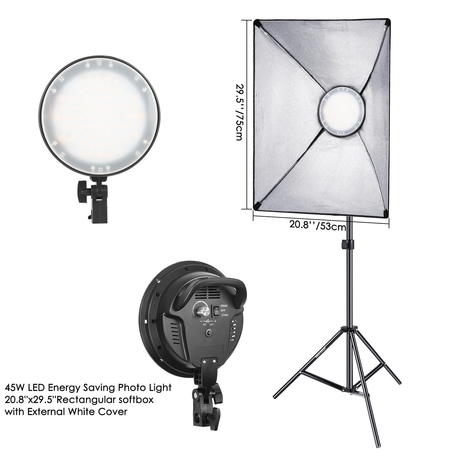 Neewer фотографии Би-цвет Dimmable Softbox Комплект освещения: 20 х 27 см Studio Softbox+ 45 W затемнения свет голова+ Свет Стенд