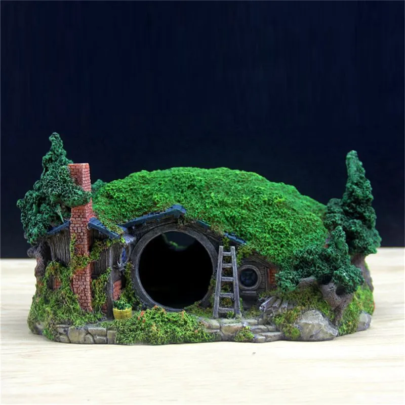 30x20x16cm Green Resin Fish Tank Decoration Castle Landscape