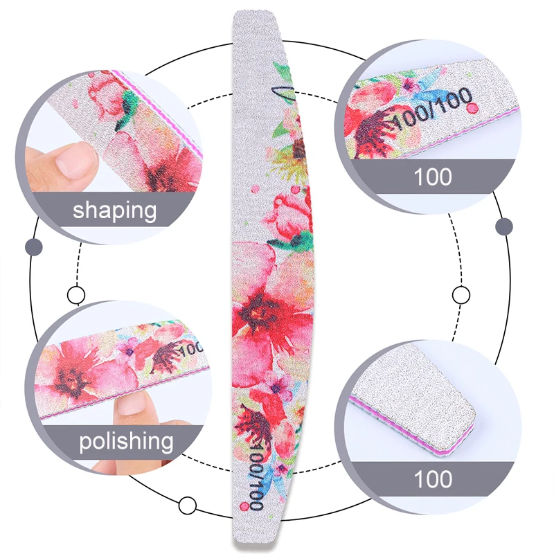 6PCS/Lot Nail File 100/180 Double Sanding Buffer Block Set Flower Design Mixed Size Pedicure Manicure Professional Nail Art Tool