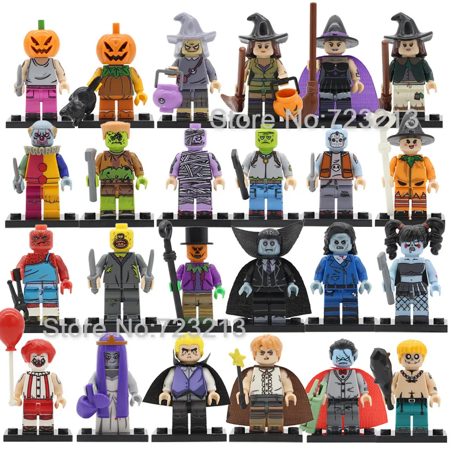 

New Halloween Figure Clown Witch Monster Frankenstein Ghosts Pumpkin Vampire Jerff Mask Elson Building Blocks Brick Toys
