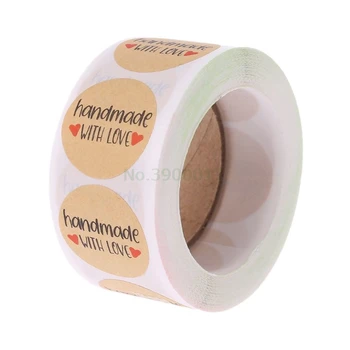 

500pcs 25mm Round Kraft Paper Handmade With Love Heart Sealing Stickers Candy Bag Label Packing Gift Wedding Party Decor
