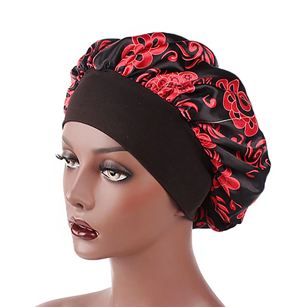 DOLEFT Satin Printed Wide-brimmed Hair Band Woman High Quality Soft Silk Bonnet Sleep Cap Chemotherapy Caps