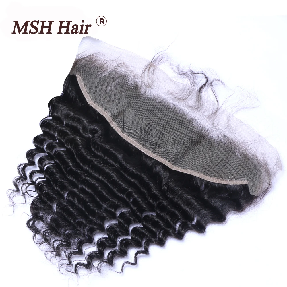 MSH Hair Peruvian Deep Wave 13*4 Ear to Ear Free Part Lace Frontal Closure Non Remy Human Hair Natural Color Swiss Lace