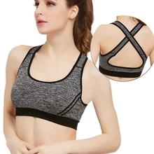 Для женщин Леди пуш-ап быстросохнущая Йога спортивный бюстгальтер с мягкими чашечками Фитнес стрейч бесшовное для тренировки однотонная майка с круглым вырезом бег спортивный жилет