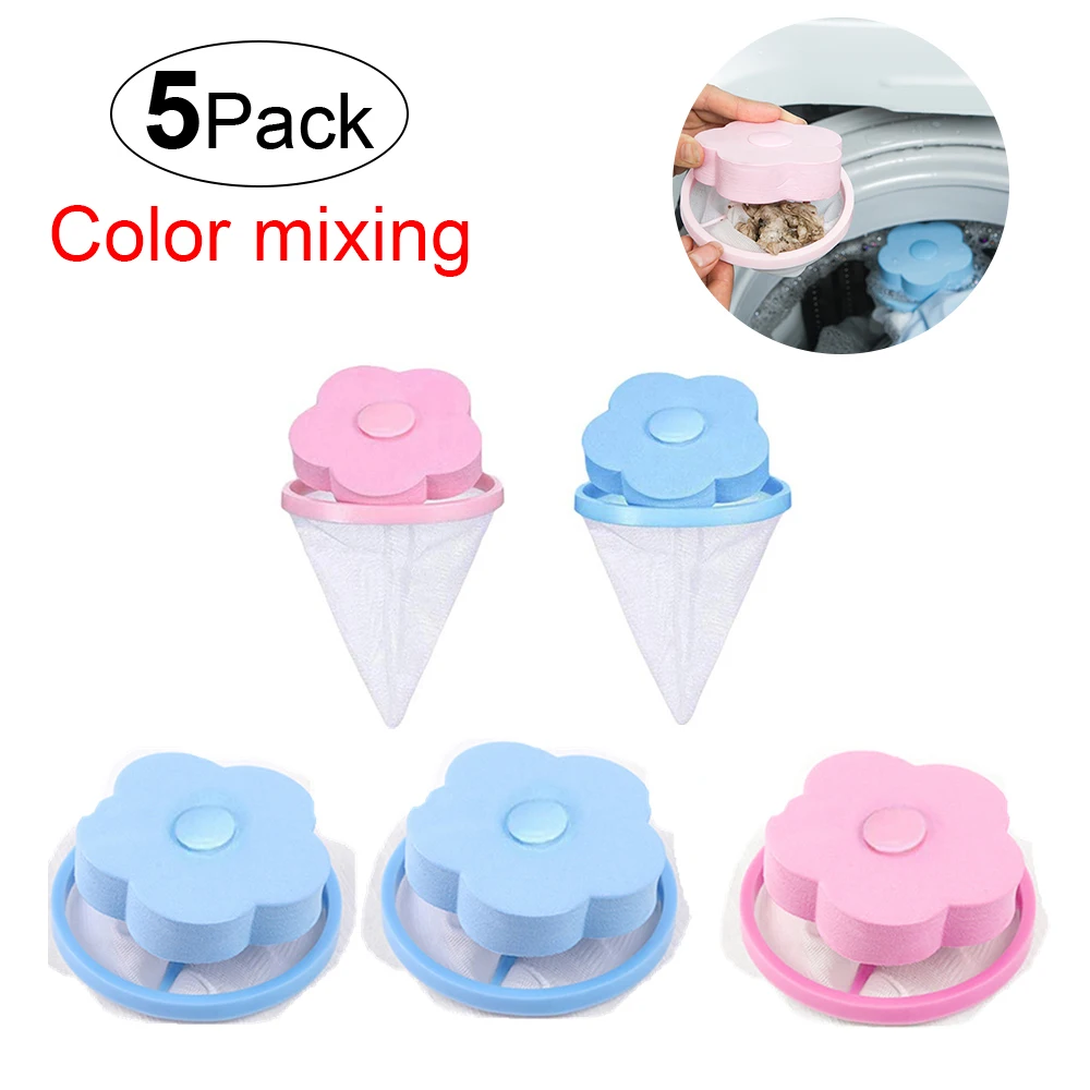 

DOZZLOR 5PCs Flower-type Filter Bag Mesh Filtering Hair Removal Device Wool Floating Washer Style Laundry Cleaning For Washing