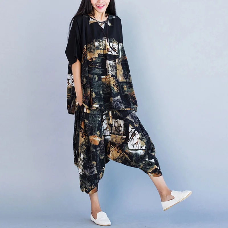 2 Piece Sets Womens Outfits Summer Casual Women'S Tracksuits Cotton Linen Female Vintage Pants And Top Two Set AA4570 |
