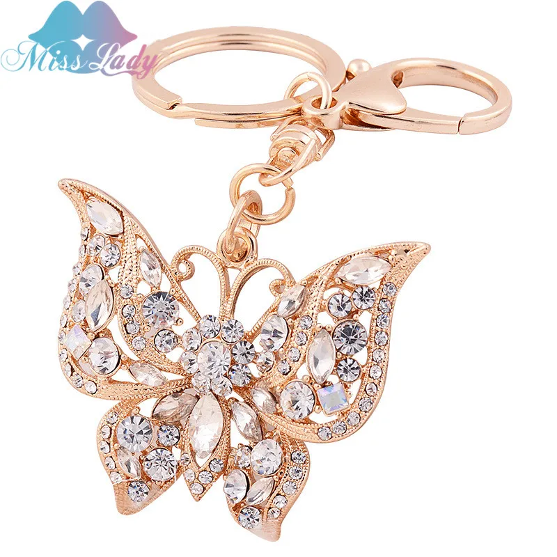 

Miss Lady animal butterfly shape crystal Alloy Keychain creative modeling key Pendant Ornaments Key Chain keyrings MLC1495
