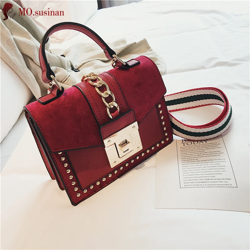 Red Handbags Women Leather Shoulder Bag Small Messenger Bag Female Rivet Flap Tote Ladies Chain ...