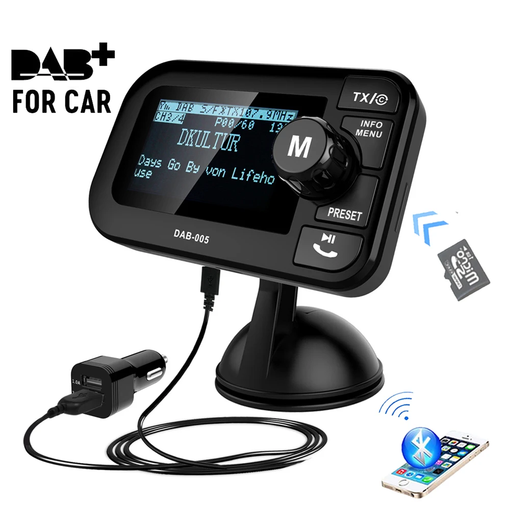 

JINSERTA In-Car MP3 Player DAB Digital Radio FM Transmitter 2.3" LCD Screen Bluetooth Receiver Micro SD/TF Play Hands-free Call
