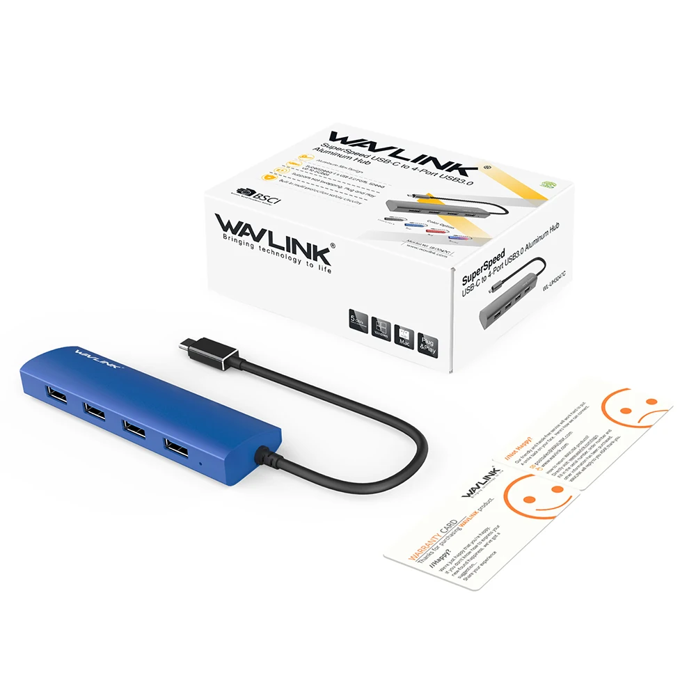 Wavlink USB 3,1 Тип C концентратор 4-Порты и разъёмы USB 3,0 Hub адаптер Алюминий тела Тип-C USB хаб для Macbook, Chromebook Pixel USB-C устройств