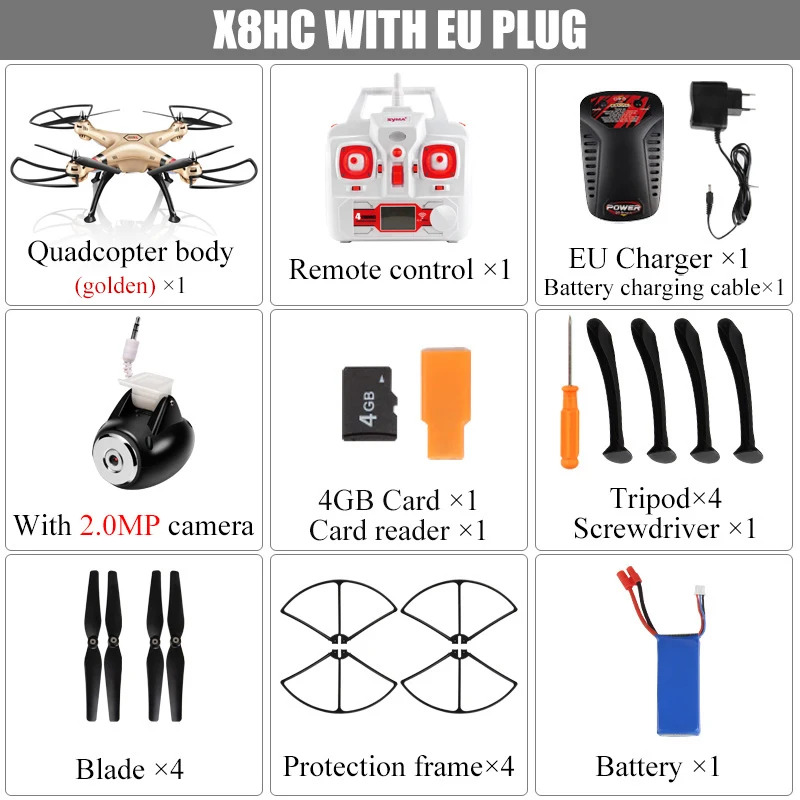 SYMA X8HW(W/Wi-Fi в режиме реального времени) X8HC X8HG(нет Wi-Fi в режиме реального времени) 6 оси 4CH Квадрокоптер с дистанционным управлением Drone HD Камера вращаю вертолет высокой нагрузки - Цвет: X8HC EU STANDARD