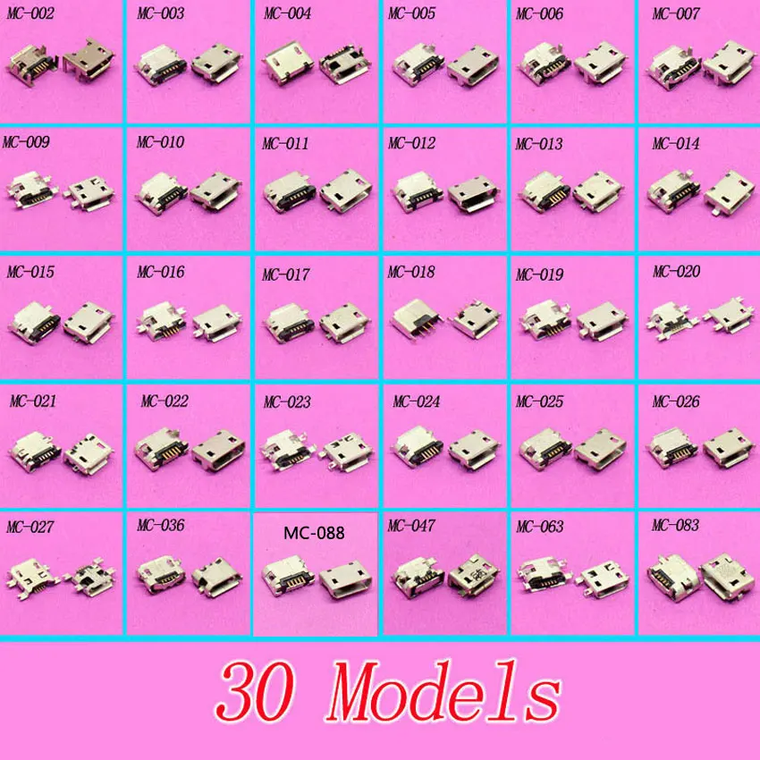 

30models 60pcs Micro Mini USB jack Charging port socket connector For Samsung Lenovo Sony Huawei HTC ...Tablet PC/ Phone