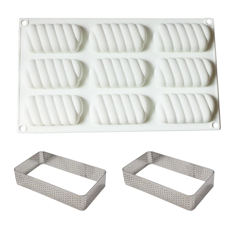 Filbake Silicone Molds 9 Holes Pillow Tart Dessert Tart Cake Mold For Baking Mould Mousse Chocolate Pan Decorating tools - Цвет: 2PCS Oval Tart Ring