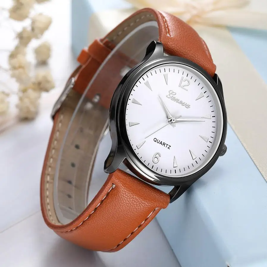 Montre femme Geneva Роскошные ультратонкие часы из искусственной кожи черные взрослые