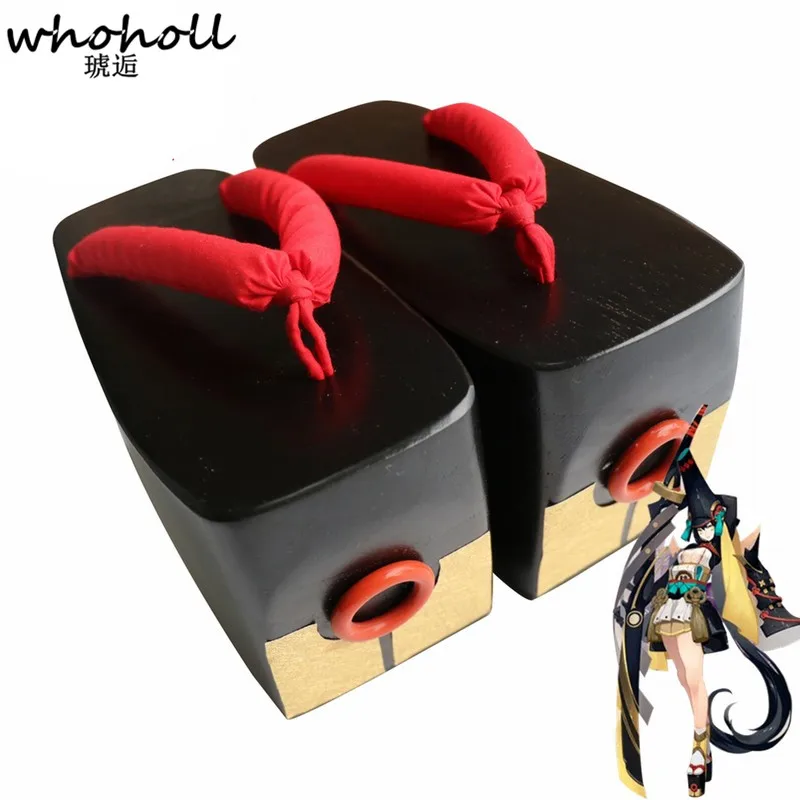 

WHOHOLL Comiket Cosplay Shoes Japanese Geta Wooden Flip-flops Onmyoji SSR Demon Knife Girl Cosplay Clogs 10cm Thick Bottom Geta