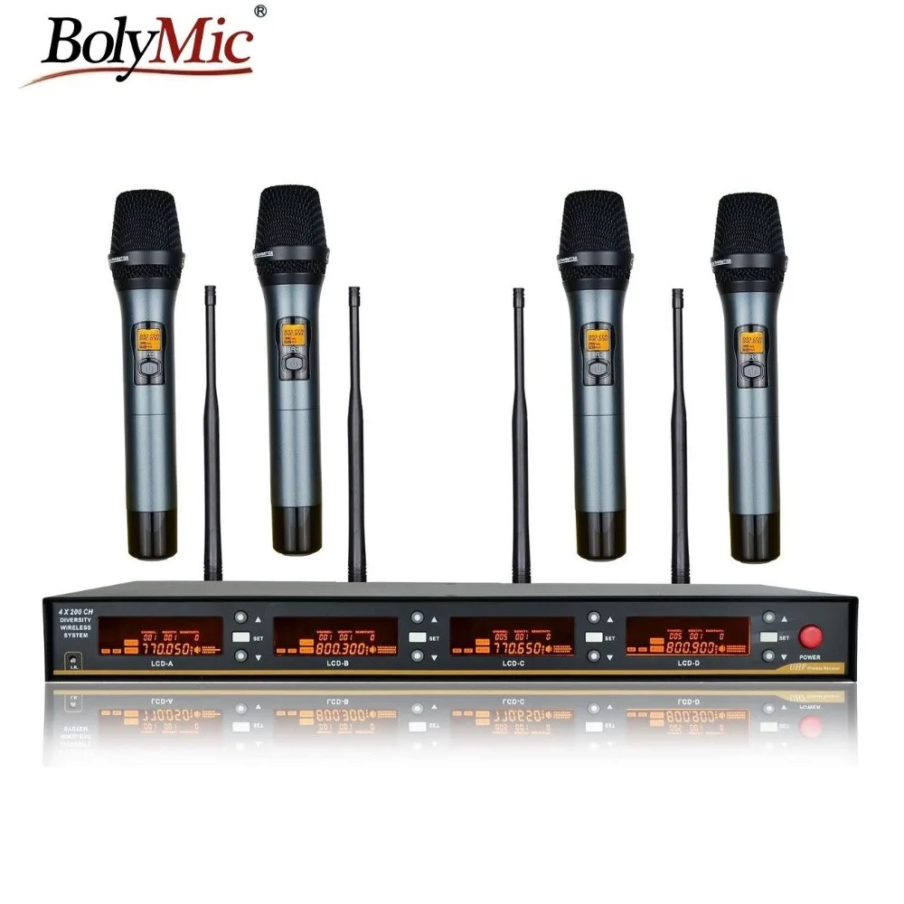 

Professional Four Channel UHF Wireless Handeld Karaoke DJ Microphone System micro sans fil