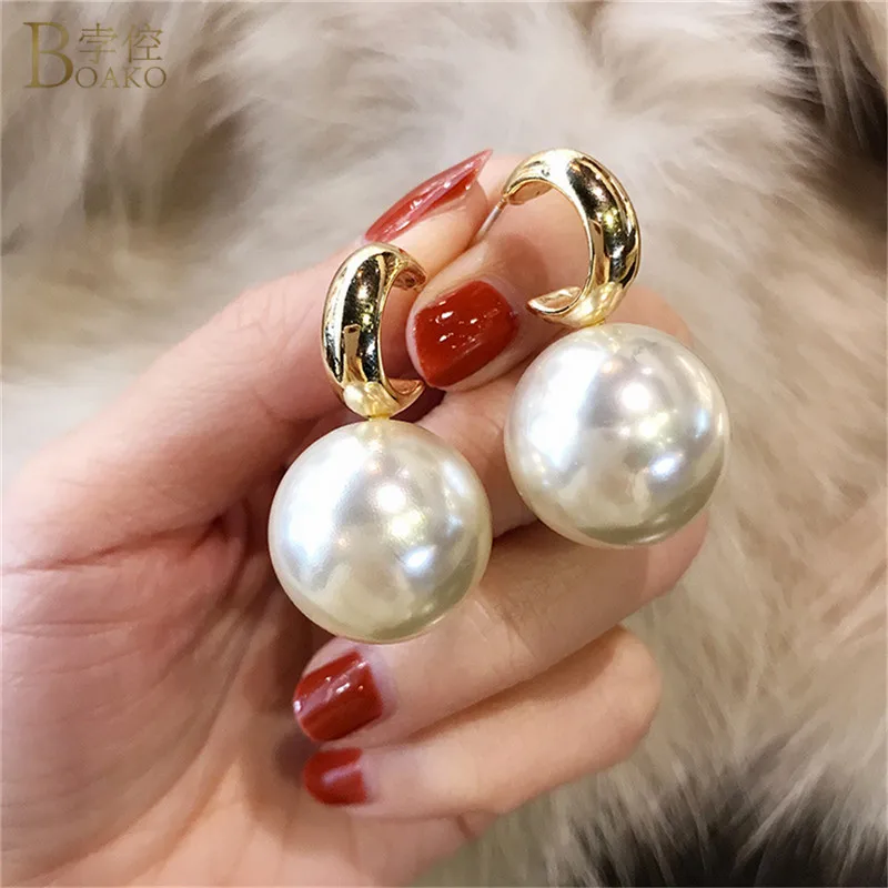 

BOAKO Simulation Pearl Earrings Bride Wedding Earrings for Women Girls Personality Geometry Small Stud Earring Boucle D'oreille