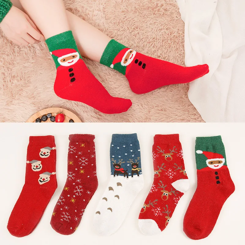 

Wool Women's Christmas Santa Claus socks Warm Ladies Autumn and Winter Cartoon high Red Long Thick Ankle Cute Fashion socks