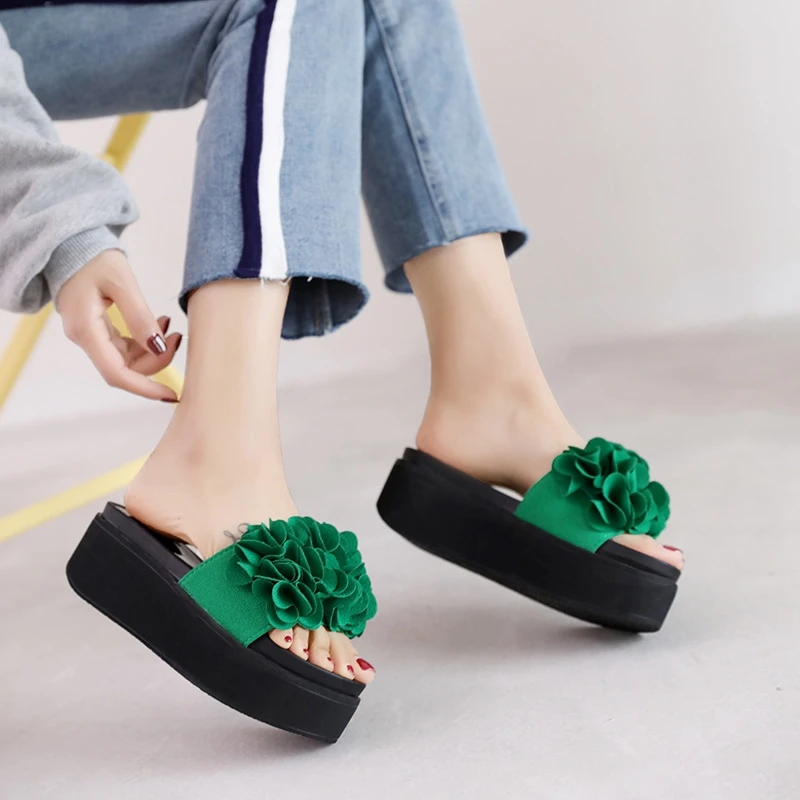 2018, de diseño floral de marca famosa, sandalias con dedos abiertos para mujer, chanclas con flores, Chanclas, sandalias con plataforma con decoración de lazo|Zapatillas| - AliExpress