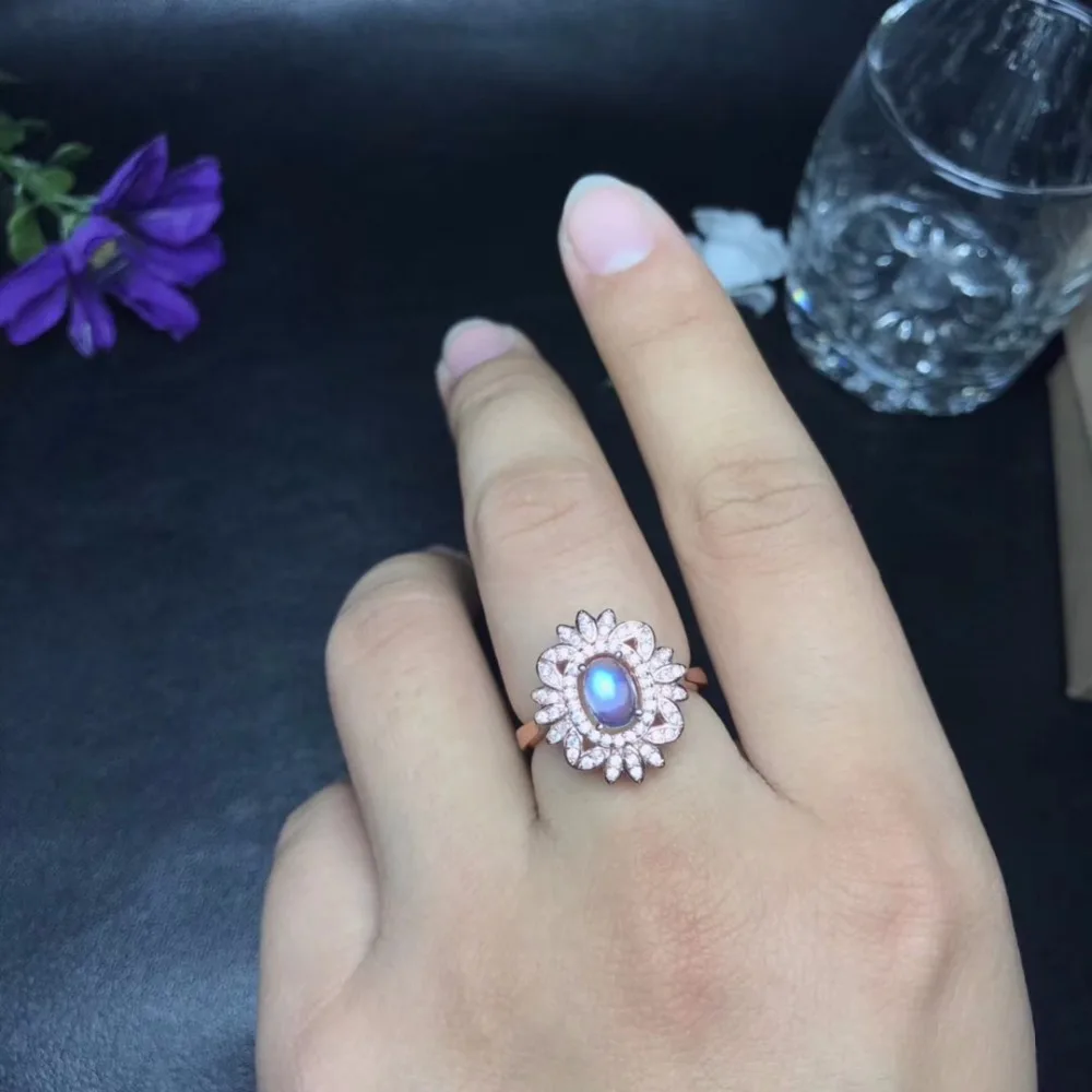 

Uloveido Adjustable Rose Gold Color Natural Blue Moonstone Ring, Flower Shape, 925 Sterling Silver Gemstone Jewelry 20% FJ387