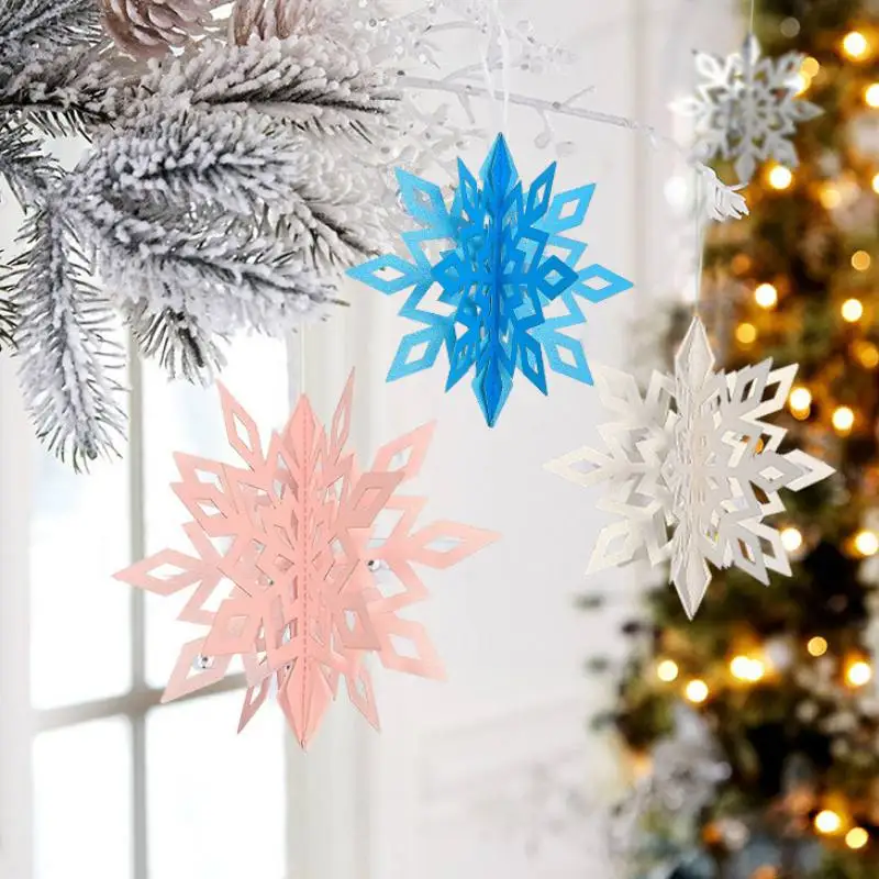 

6pcs Snowflakes Ornaments 3D Plastic Glitter Fake Snow Home Pendant Party Festival Decoration Ornament