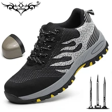 Новые дышащие сетчатые рабочие ботинки для женщин и мужчин, легкие кроссовки, нестираемые, с стальным носком, мягкие, против пирсинга, рабочие ботинки, большие размеры