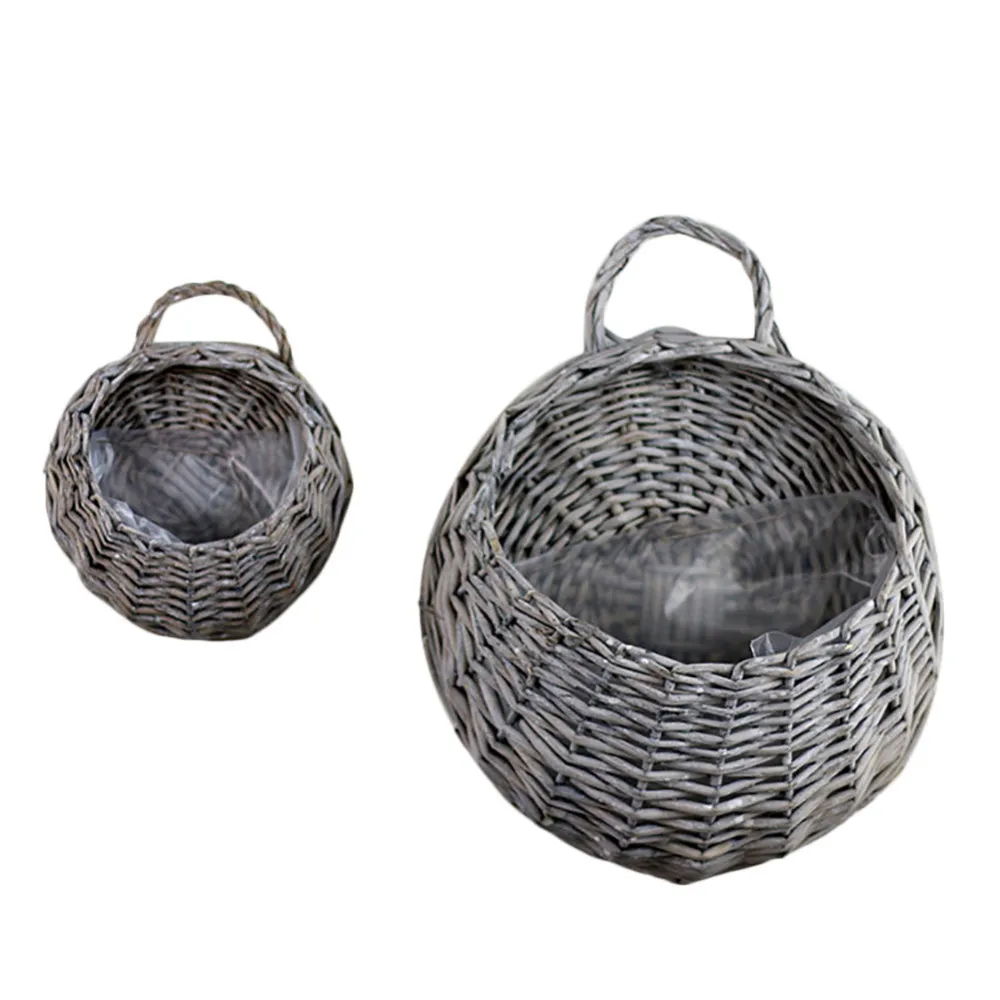 Wall Hanging Natural Wicker Flower Basket Flower Pot Planter Rattan Vase Basket Home Garden Wall Decoration Storage Container