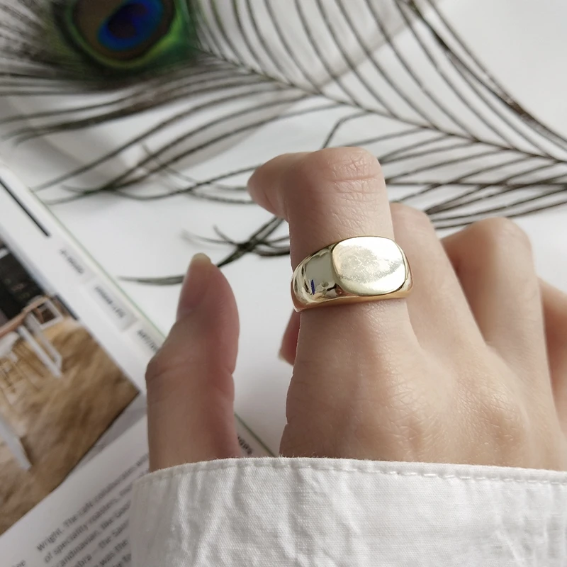 

LouLeur 925 sterling silver glossy square female rings gold 925 silver simple elegant Nordic style new 2019 friendship jewelry