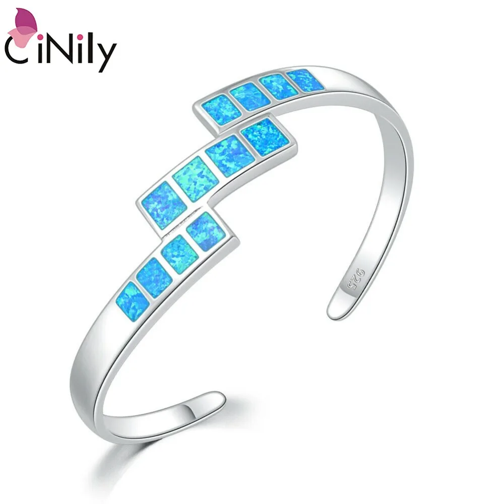 

Blue Fire Opal Silver Bracelet Wholesale Retail New Style For Women Jewelry Bangle Bracelet 6 1/4" OS453