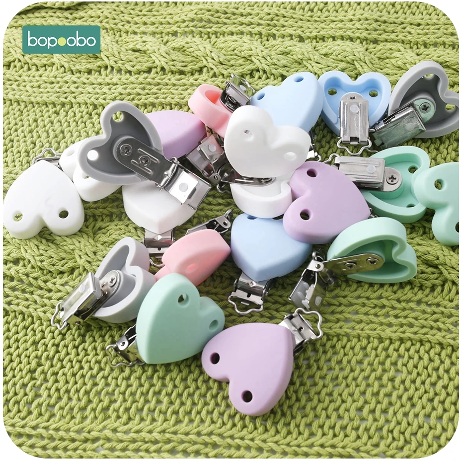 Bopoobo 2pc Baby Teether Silicone Heart Pacifier Clip Nursing Soother Chains Accessories BPA Free Teethers |