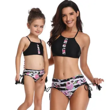 

2019 Newest Hot Cute Mother and Daughter Family Matching Bikini Swimsuit Women Kid Girl Swimwear