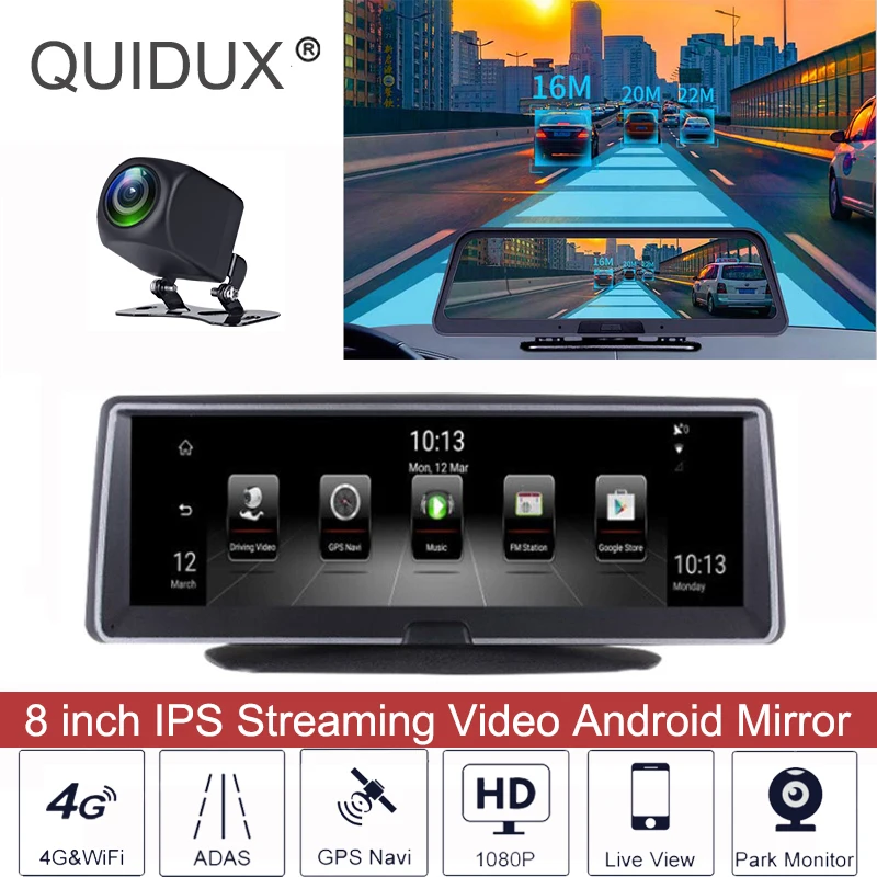 

8" ADAS Car DVR 4G Android Center Control Panel GPS Navi FHD 1080P WIFI Video Registrar with RearView Camera Parking monitor