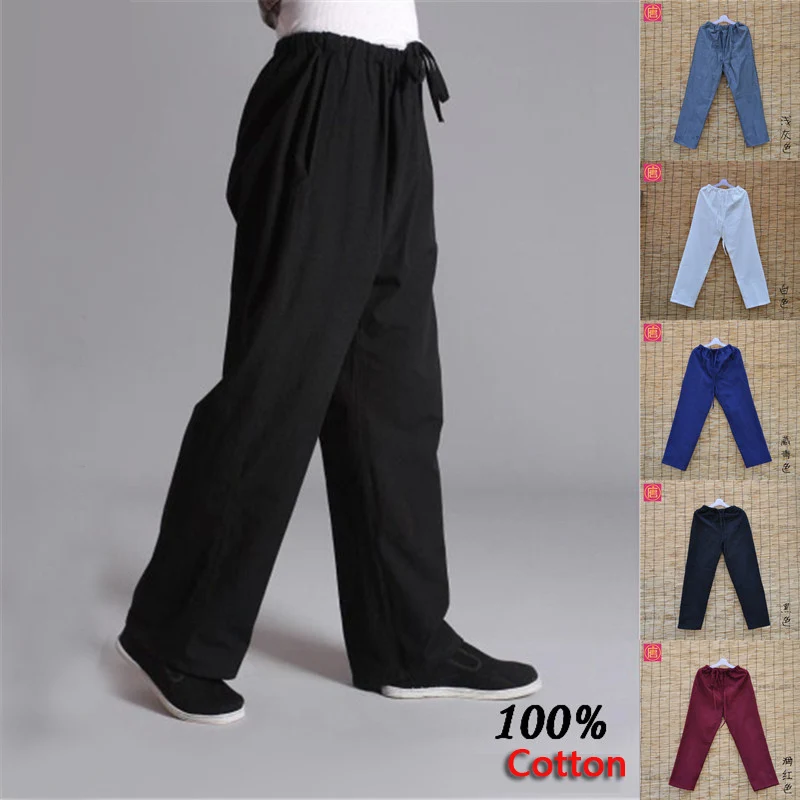 

Pure cotton kung fu sports pants practise old-coarse male tang-suit breathable trousers Chinese traditiona tai chi leisure pants